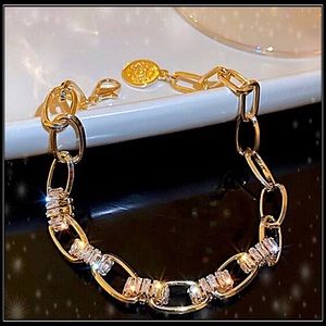 NEW GOLD COIN BAGUETTE PAVE DIAMOND LINKS TENNIS BRACELET